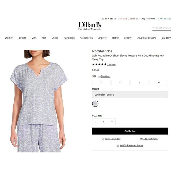 Nottibianche Sleep Top NWT Light Blue Floral Short Sleeve Size L Dillard’s - Picture 8 of 8